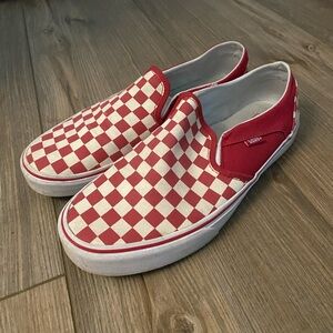 Women’s Red and White Checkered Slip On Vans
